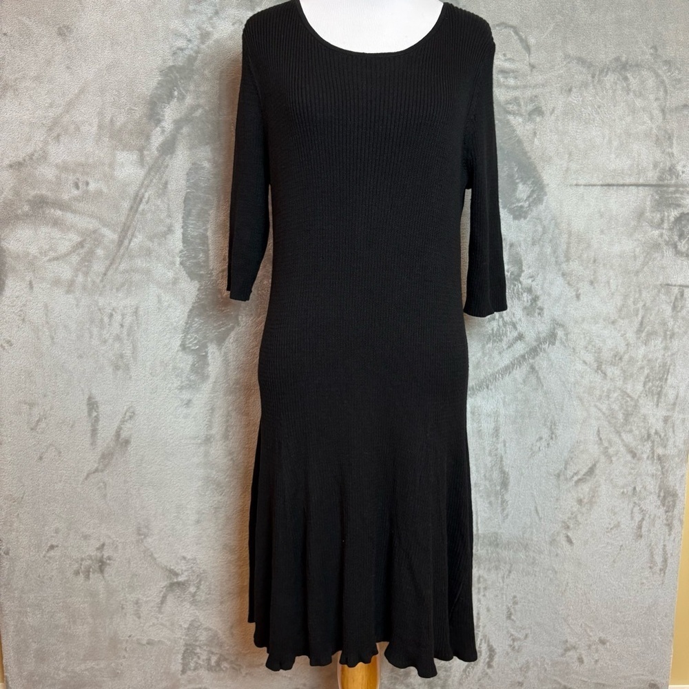 Cato Elegant Black Ribbed Scallop Trim Dress Wmn’s XL